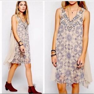 Free People Boho Printed Ancient Mystery Beaded Sleeveless Shift Dress• Small